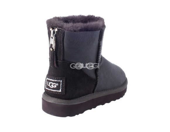 Женские мини угги на молнии Classic Mini ZIP Metallic Chocolate