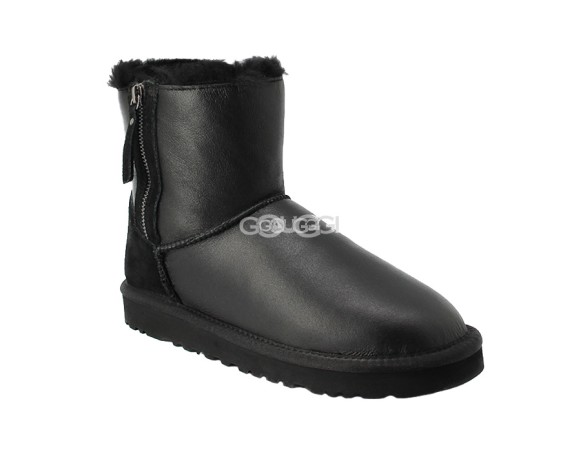 Женские мини угги на молнии Mini Double ZIP Metallic Black