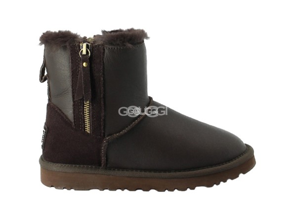 Женские мини угги на молнии Mini Double ZIP Metallic Chocolate