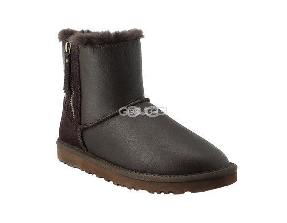 Женские мини угги на молнии Mini Double ZIP Metallic Chocolate