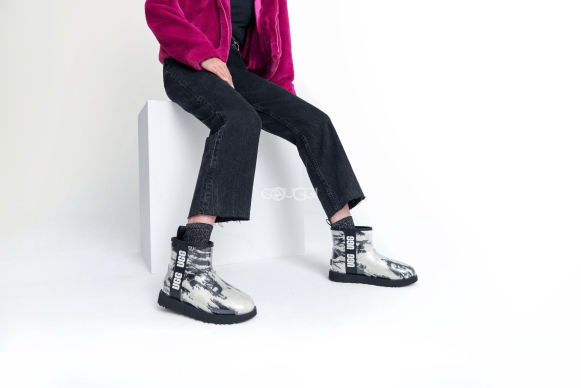 Женские прозрачные мини угги Classic Clear Mini Natural Marble - Black