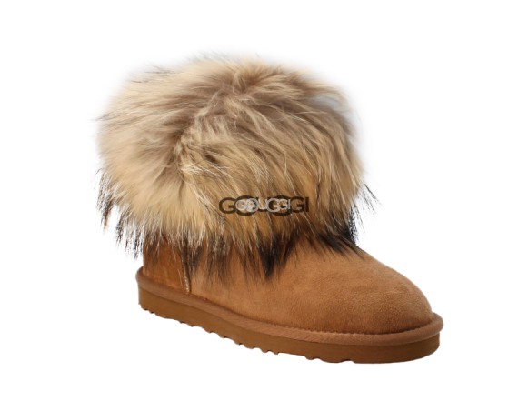 Женские мини угги с мехом лисы Mini Fox Fur Chestnut